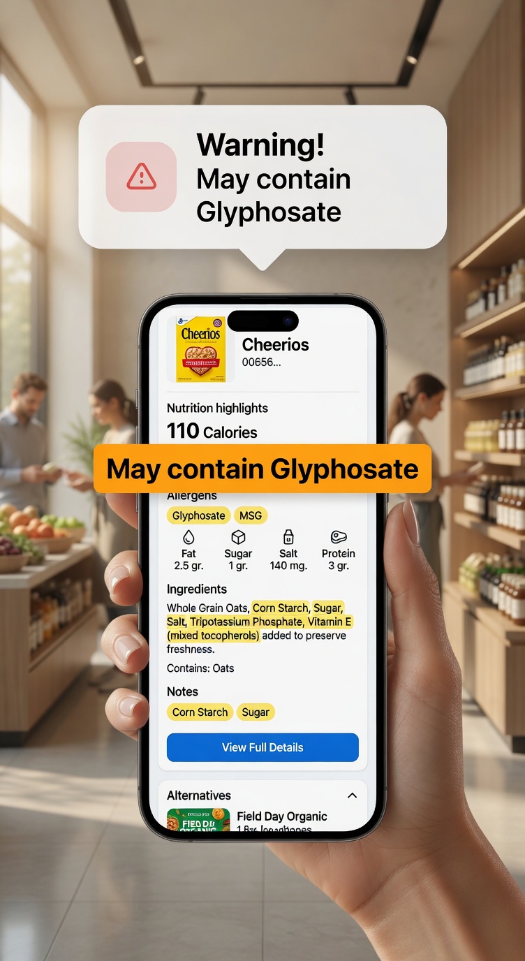 Healthy Pantry app detecting glyphosate in Cheerios